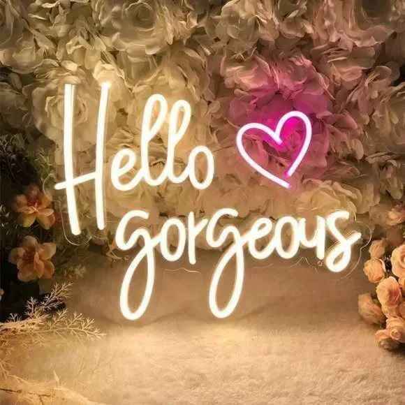 Hello Gorgeous Heart Neon Pink White Party/Dorm/Wedding/Bday/Bachelorette Decor